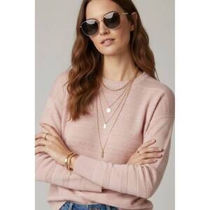 NEW Q2 striped knit sweater with sequin in pink